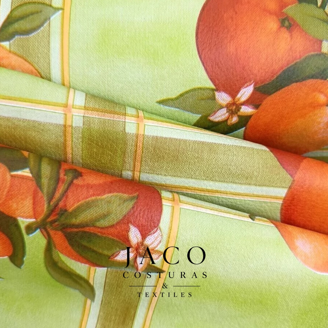 Cuerina Alfa Verde Manzana Estampada Naranjas