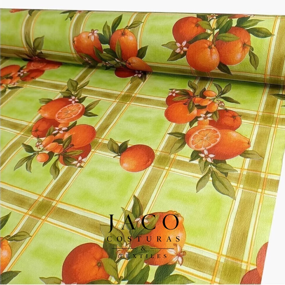 Cuerina Alfa Verde Manzana Estampada Naranjas - Imagen 2