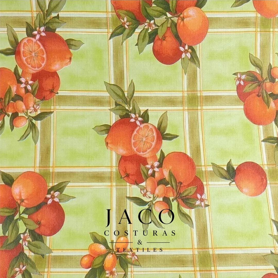 Cuerina Alfa Verde Manzana Estampada Naranjas - Imagen 3