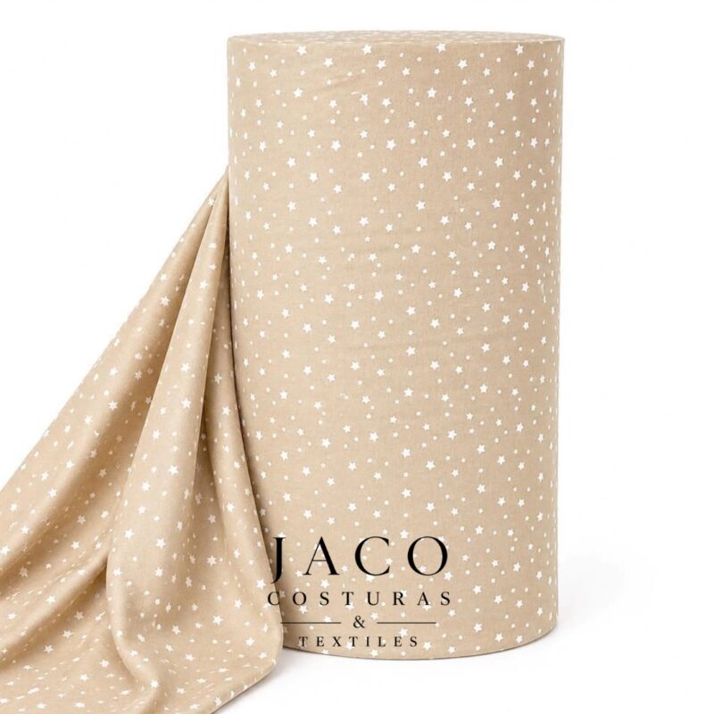 Flannel Algodon Beige Estrellas Blancas