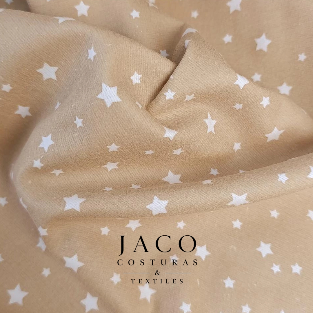 Flannel Algodon Beige Estrellas Blancas - Imagen 4