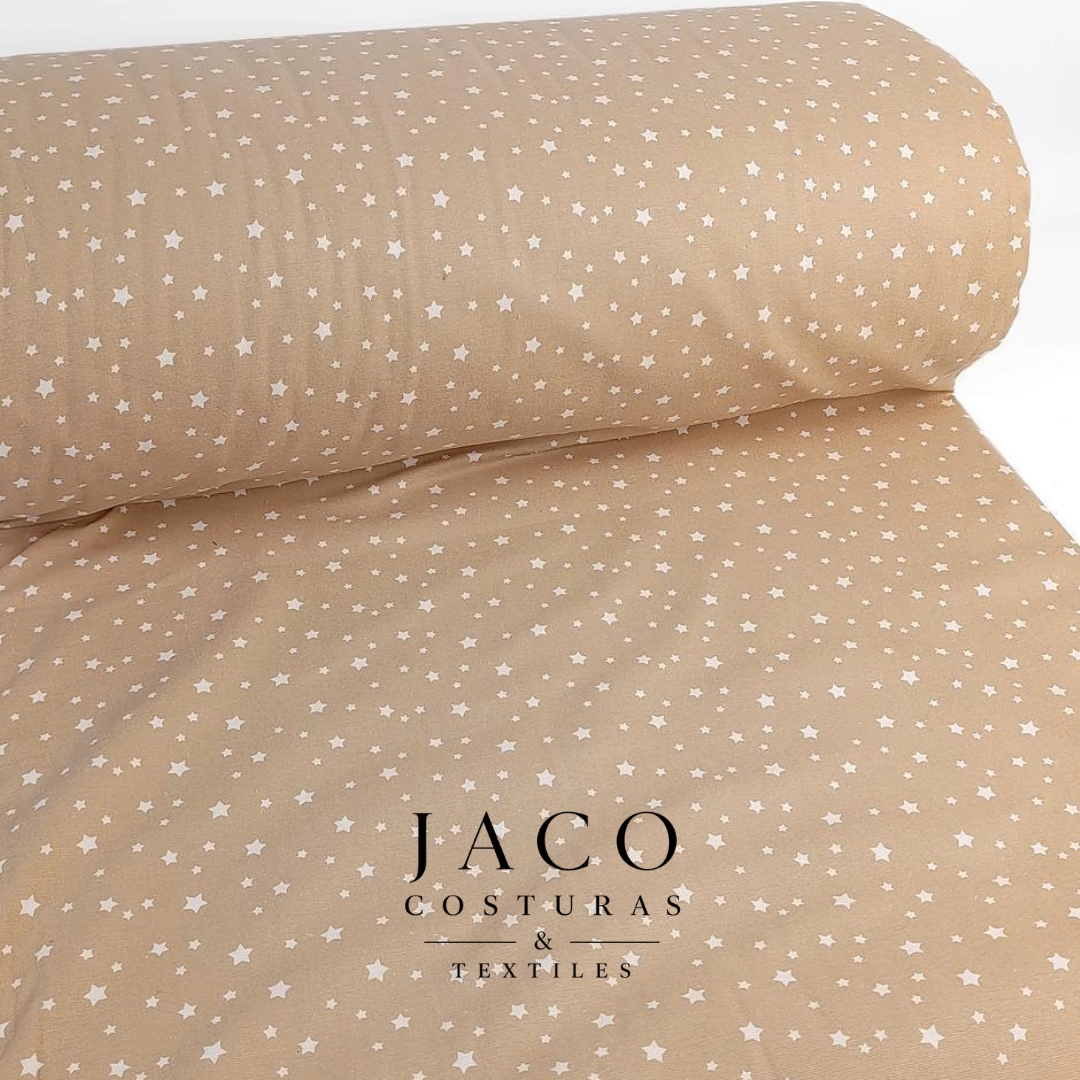 Flannel Algodon Beige Estrellas Blancas - Imagen 2