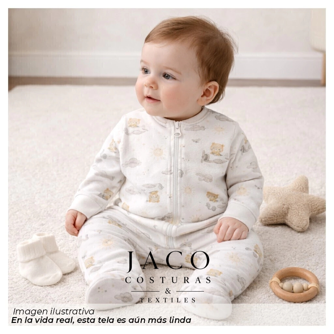 Interlock Estampado Blanco Avion Ositos Beige - Imagen 4