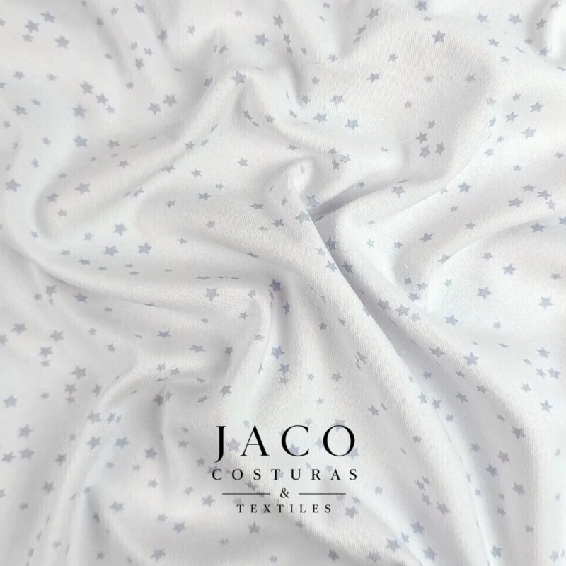 Interlock Estampado Blanco Estrellitas Grises