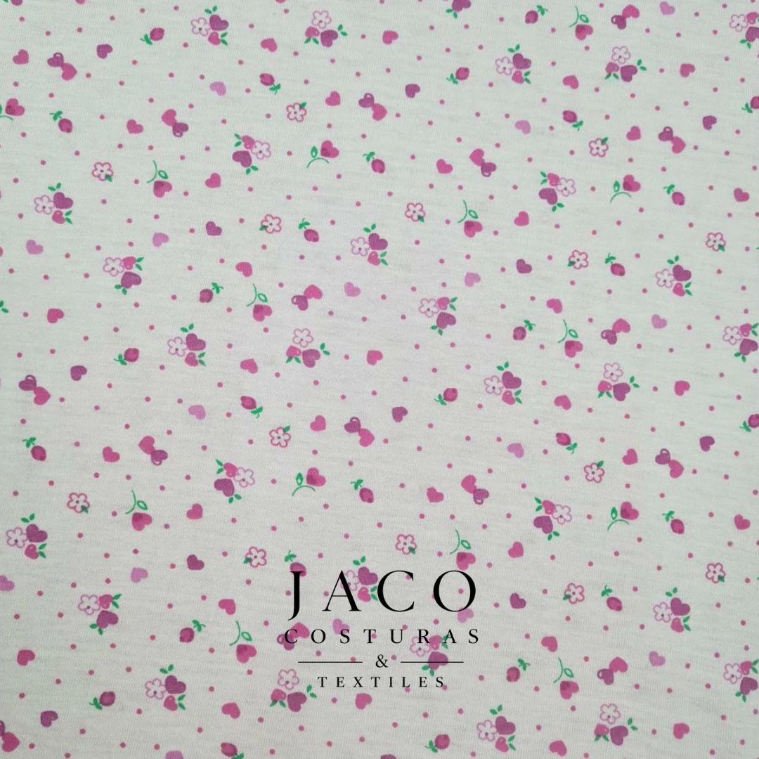 Jersey de Algodon Estampado Lila Corazones y Flores - Imagen 4