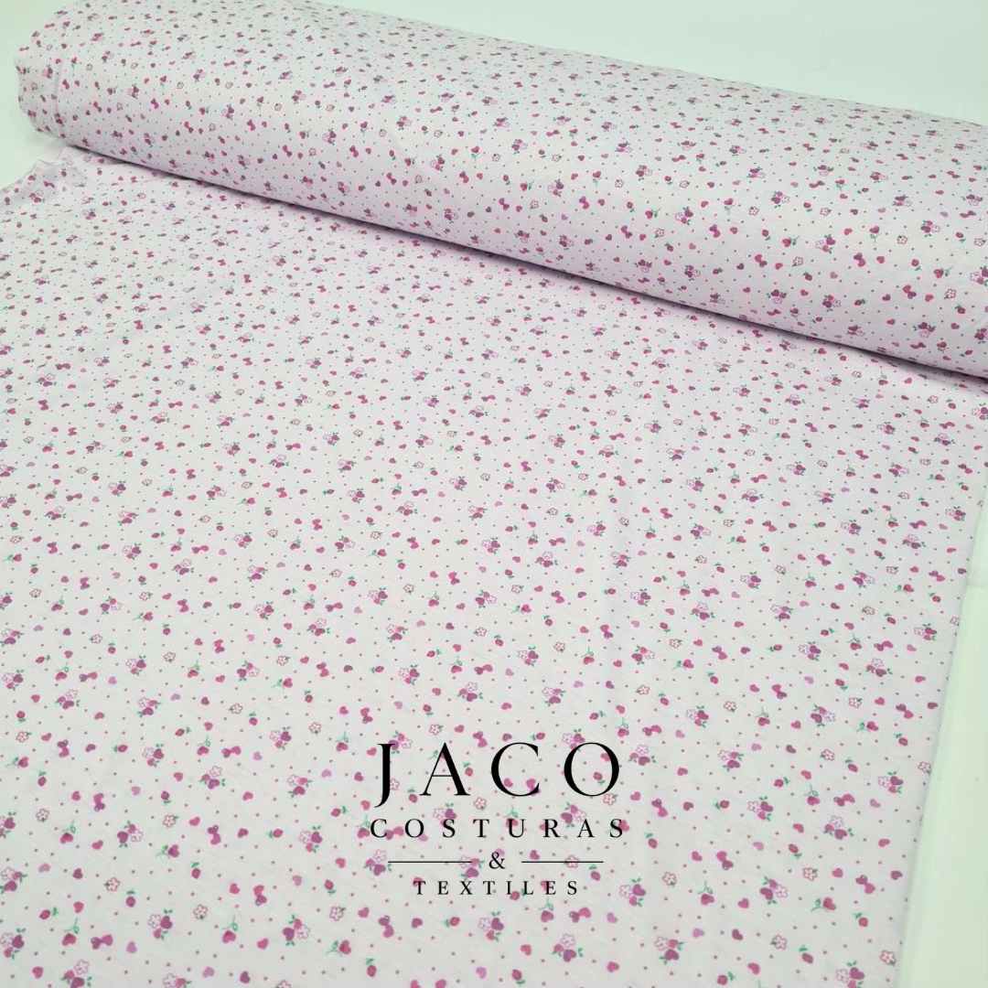 Jersey de Algodon Estampado Lila Corazones y Flores - Imagen 3