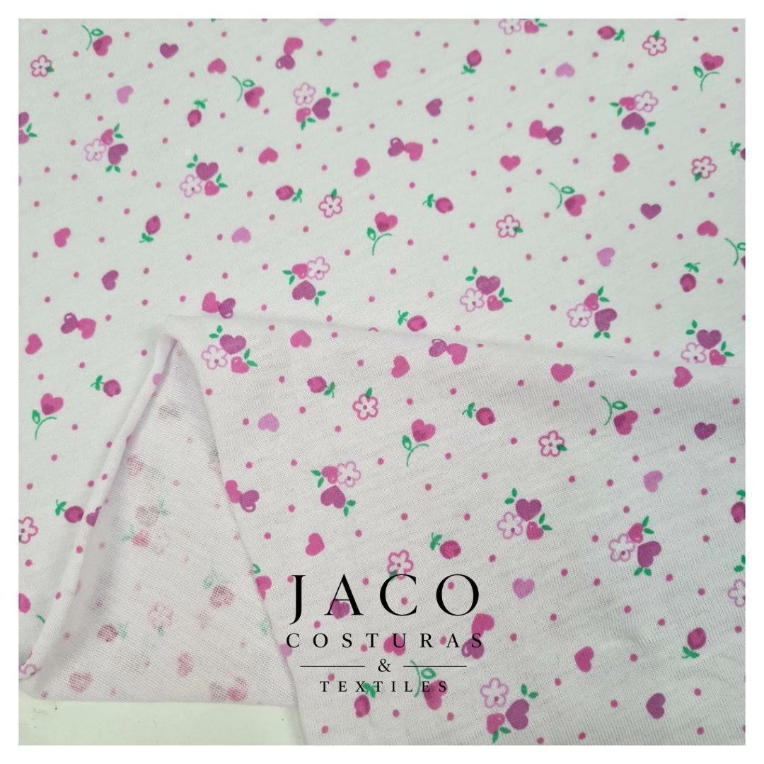 Jersey de Algodon Estampado Lila Corazones y Flores - Imagen 2