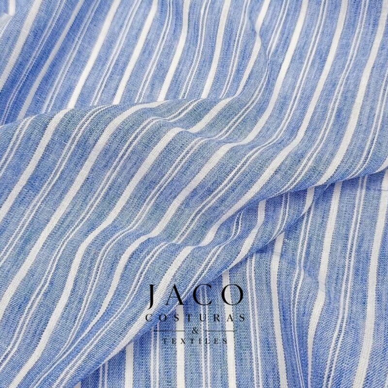 Lino Hilo Color Rayas Celeste y Blanco