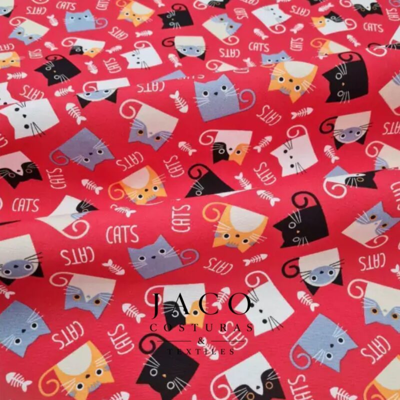 Lona Estampada Gatitos Fondo Rojo
