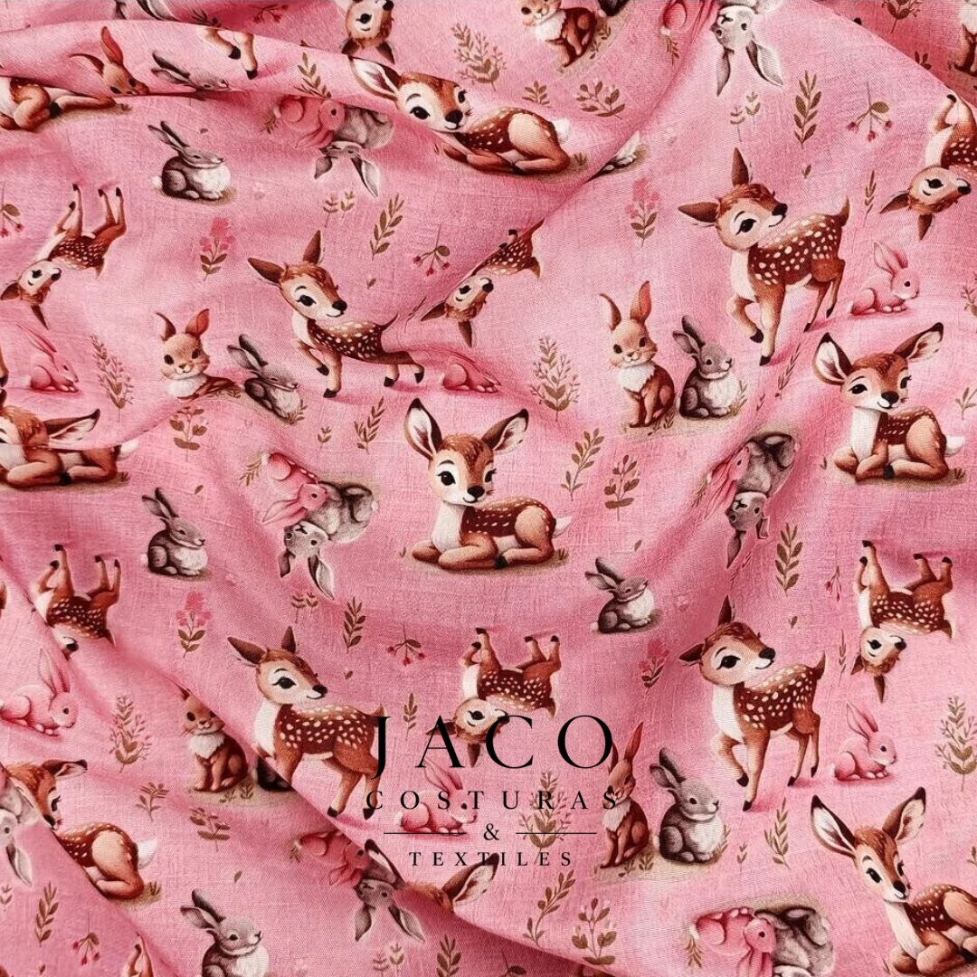 Microfibra Belice Fondo Rosa Bambi Conejitos