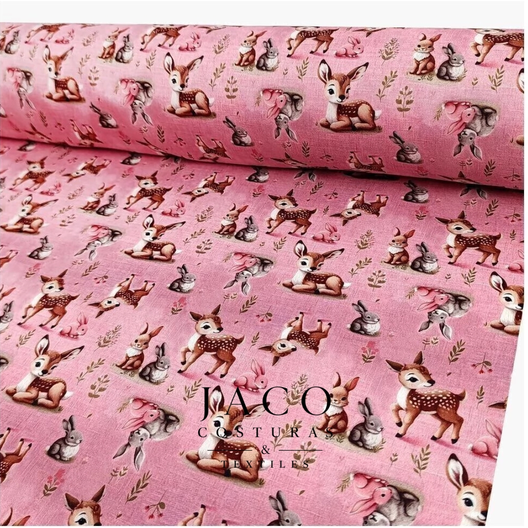Microfibra Belice Fondo Rosa Bambi Conejitos - Imagen 3