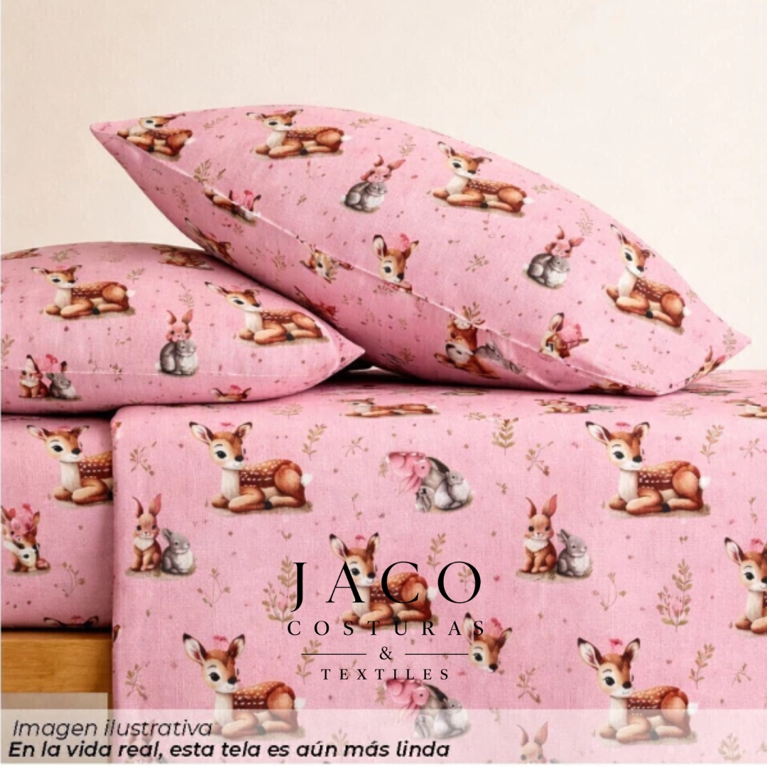 Microfibra Belice Fondo Rosa Bambi Conejitos - Imagen 2