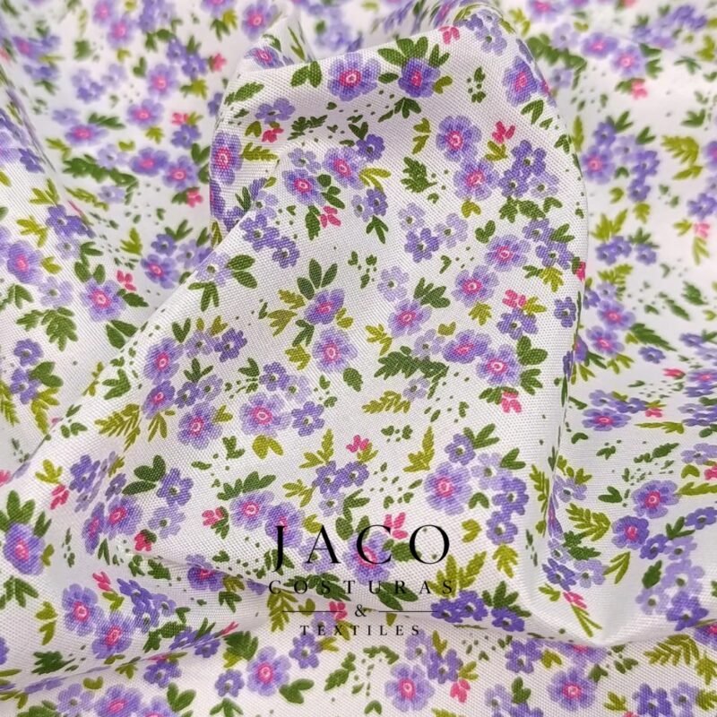 Microfibra Estampada Blanco Flores Lilas