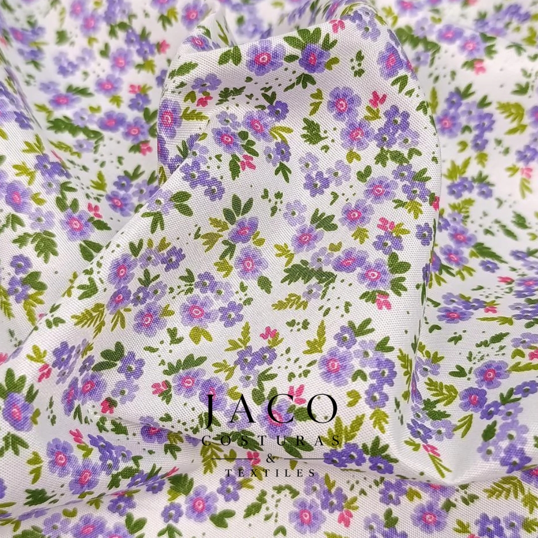 Microfibra Estampada Blanco Flores Lilas
