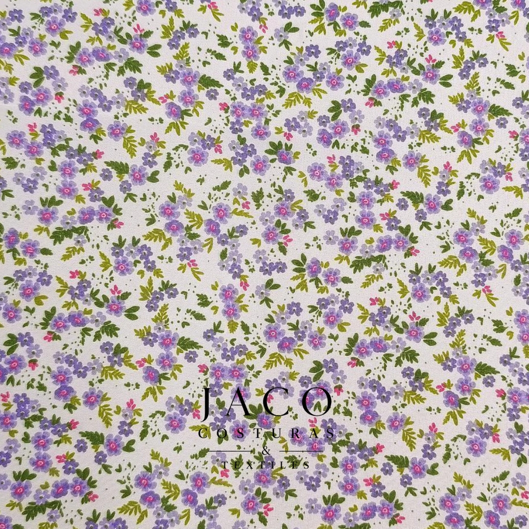 Microfibra Estampada Blanco Flores Lilas - Imagen 4
