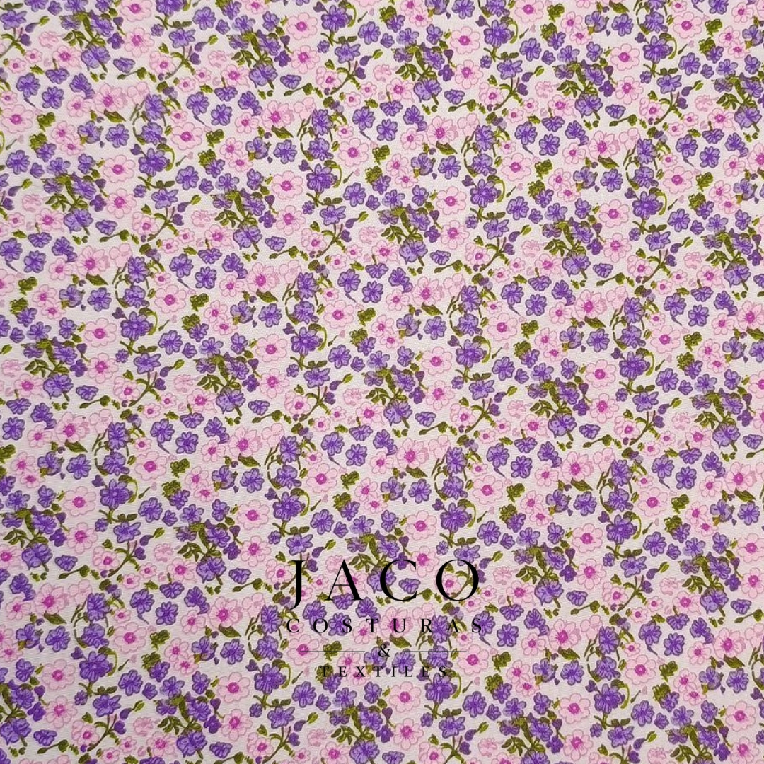 Microfibra Estampada Blanco Fores Rosas y Lilas - Imagen 4