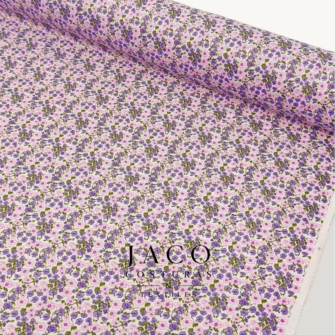 Microfibra Estampada Blanco Fores Rosas y Lilas - Imagen 3