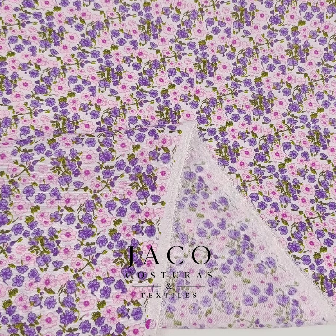 Microfibra Estampada Blanco Fores Rosas y Lilas - Imagen 2