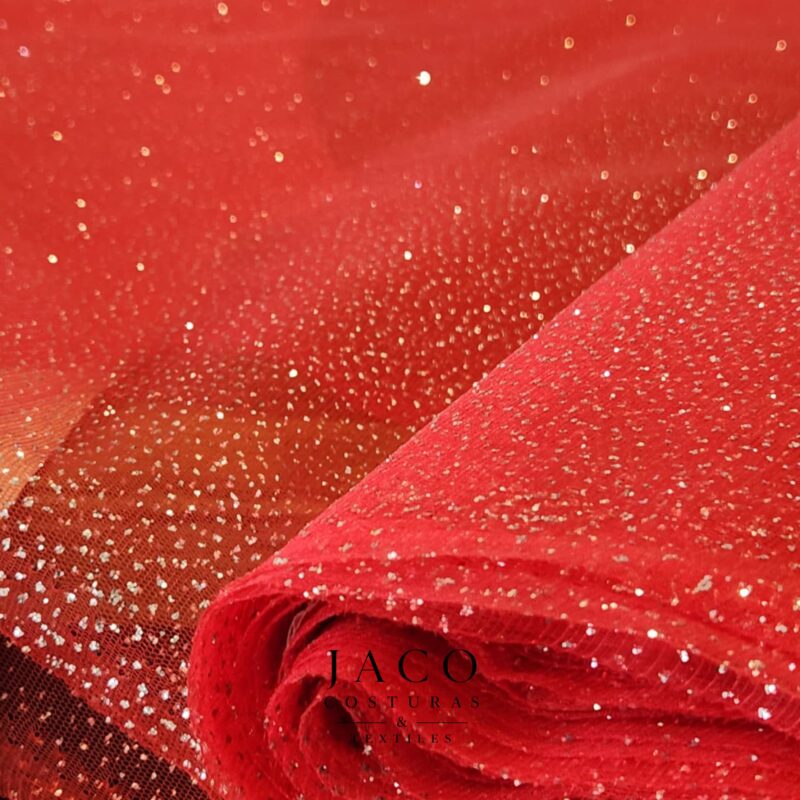 Tul Con Glitter Rojo