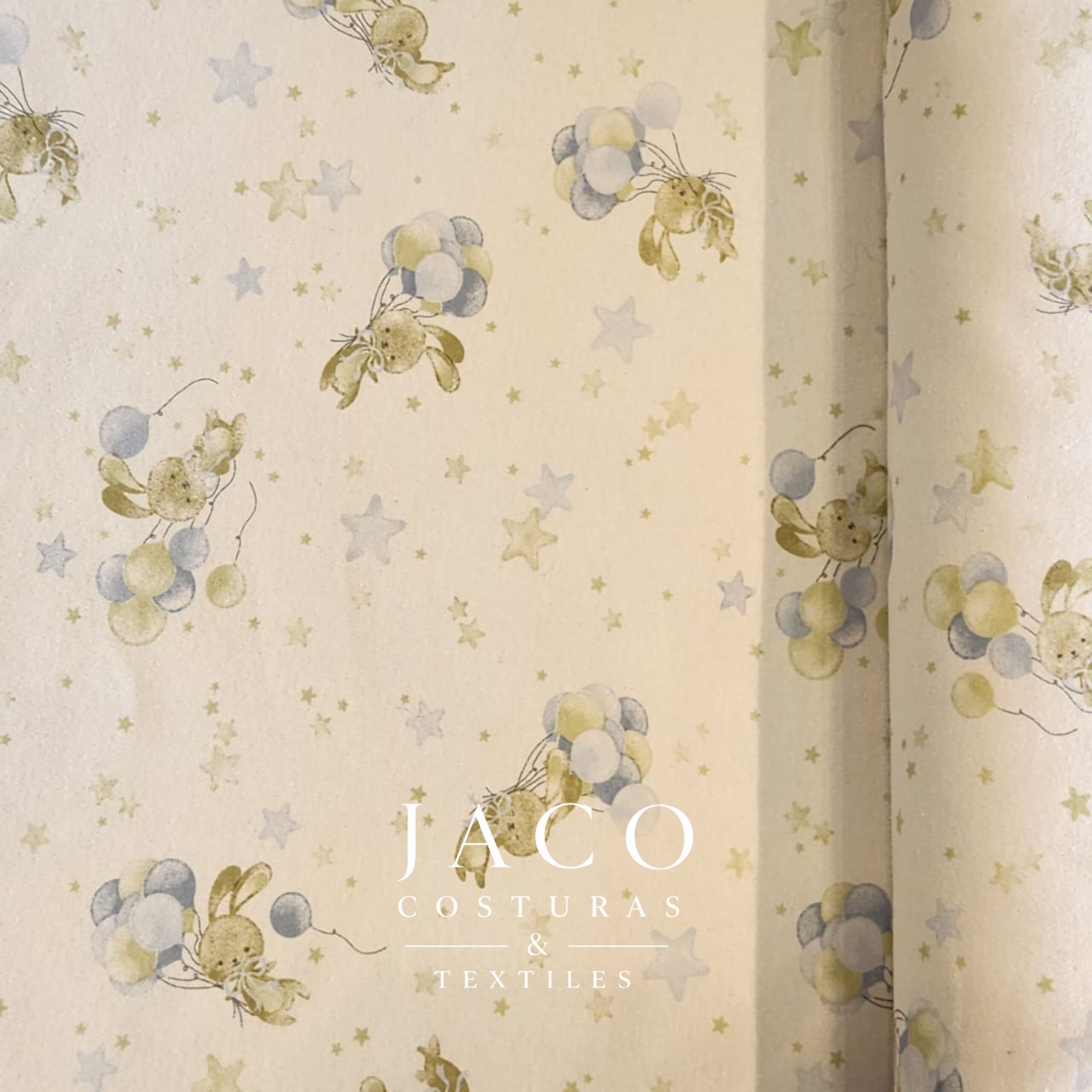 Interlock Estampado Conejo Beige Globos Celeste Beige - Imagen 3